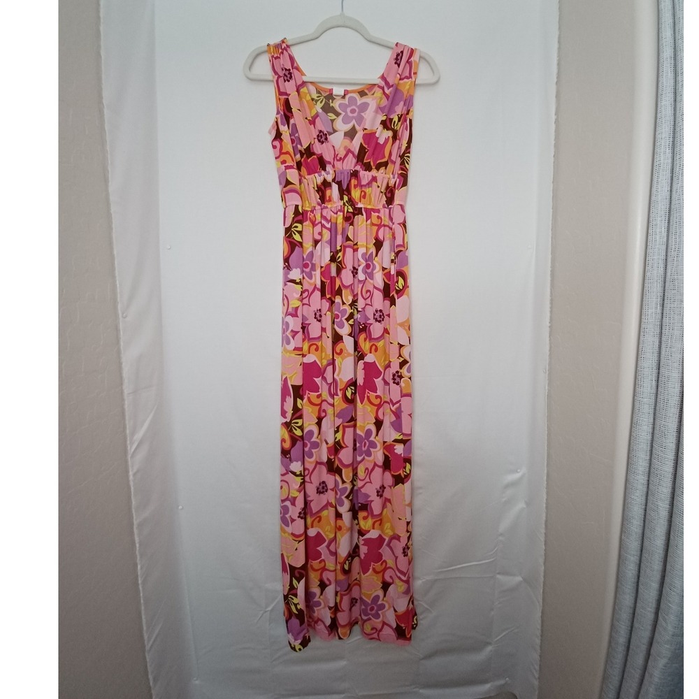 Women's Curtsey Maxi Pink/Purple/Brown Floral Babydoll Maxi Dress Size Medium